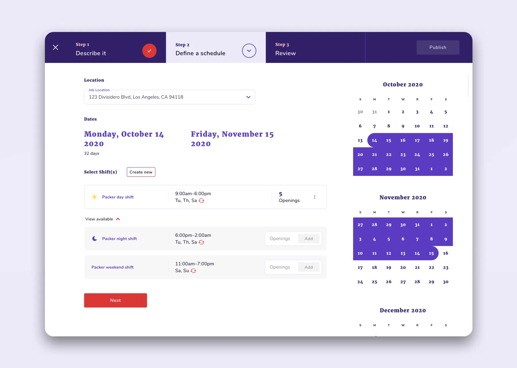Job Order - Define a Schedule