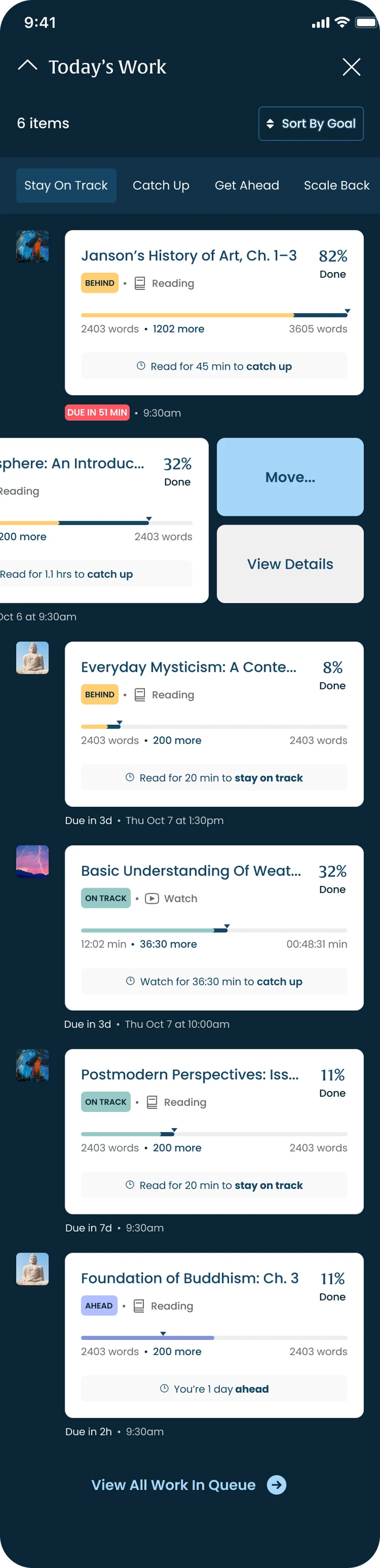 Move work with a swipe