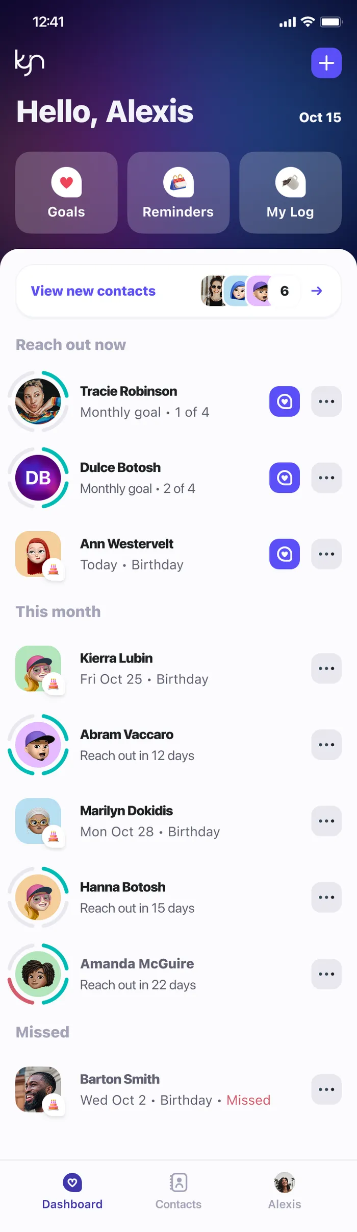 Today, this month, missed