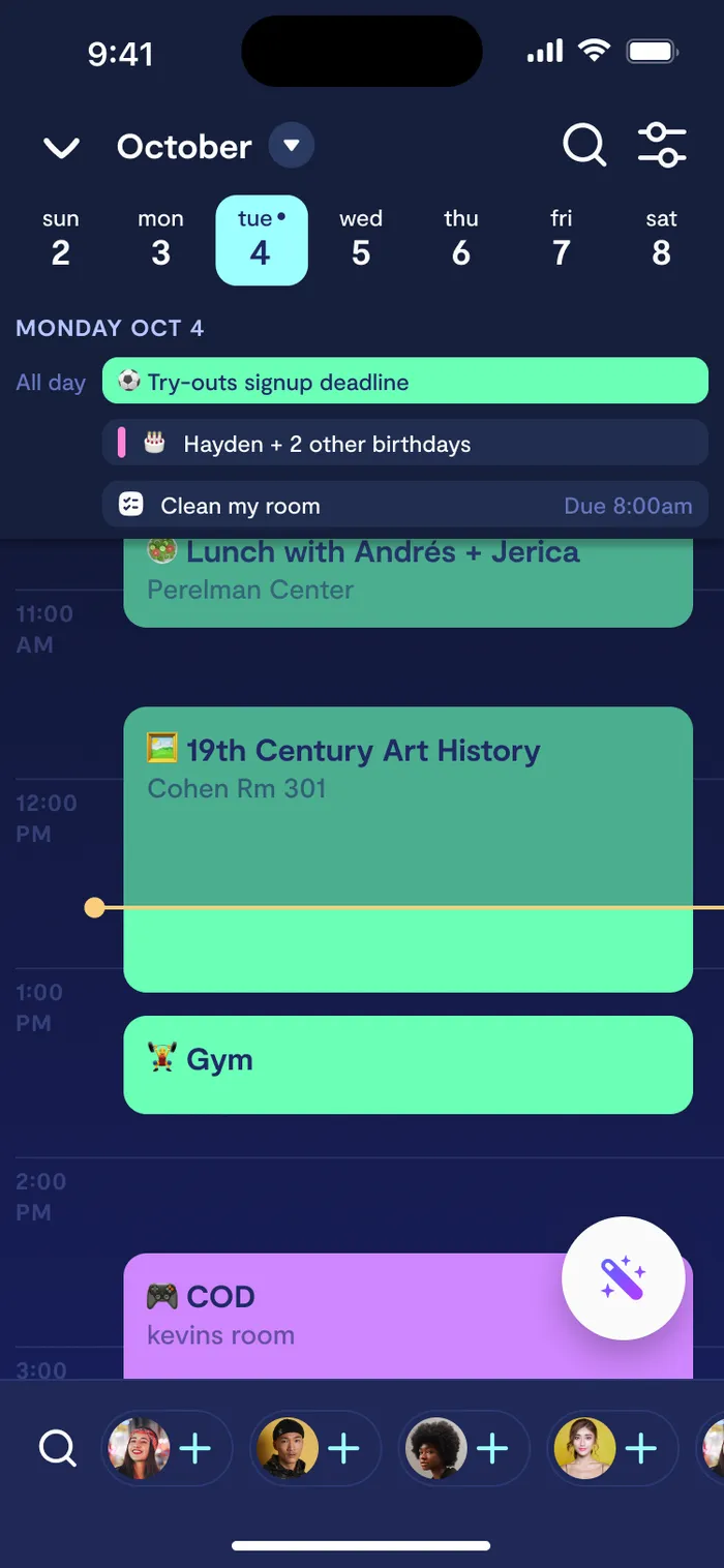 Calendar with Friend Dock and AI Button