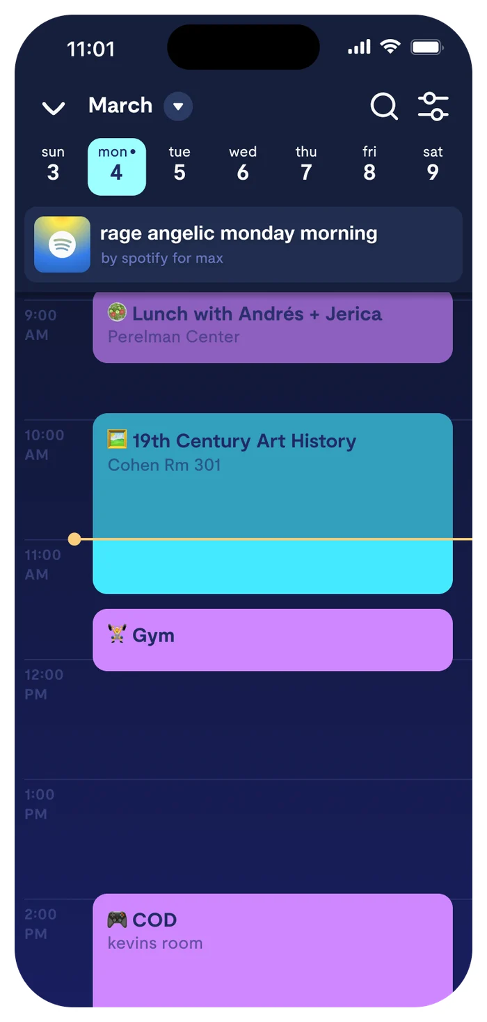Spotify Daylist in Calendar Header