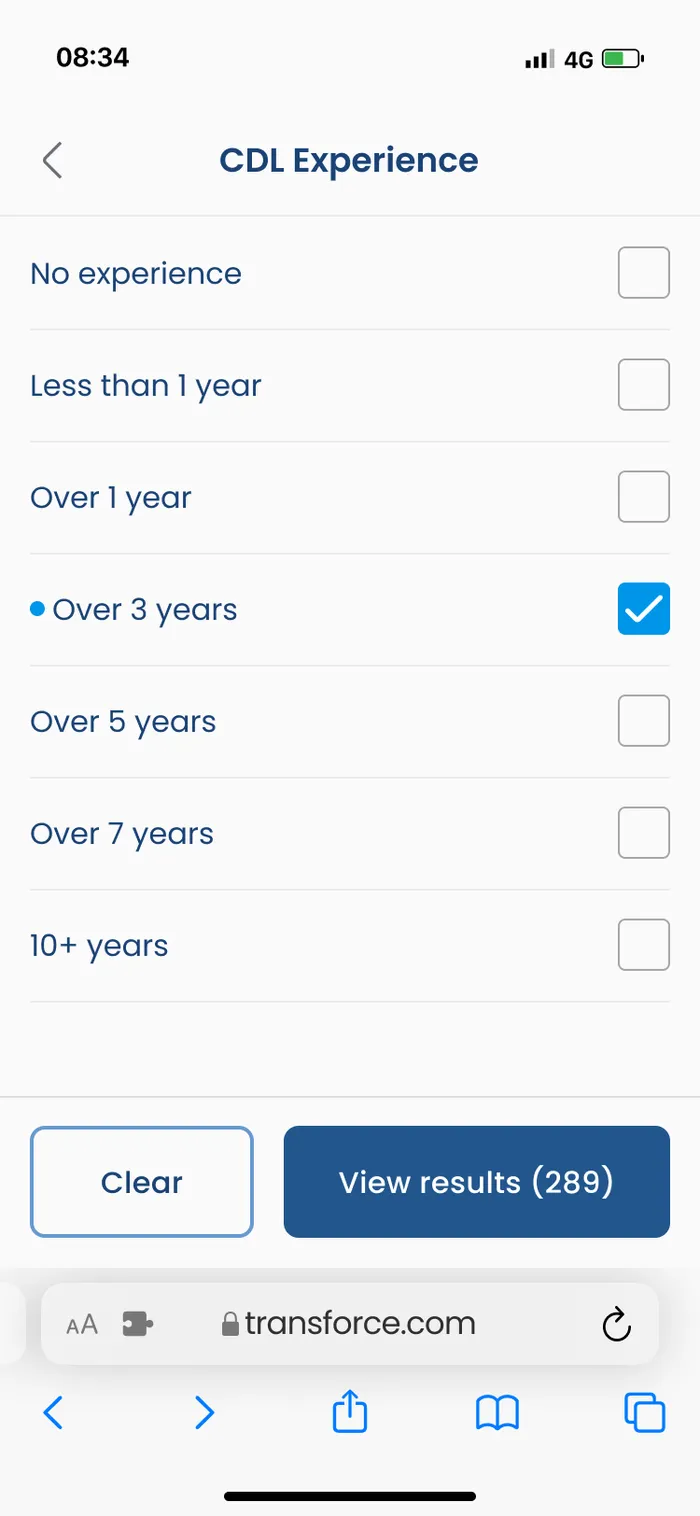 Filter by experience