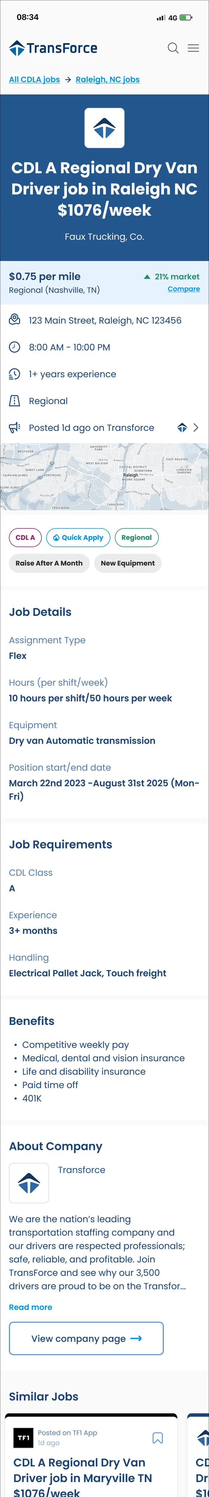 A job page drivers can decide from