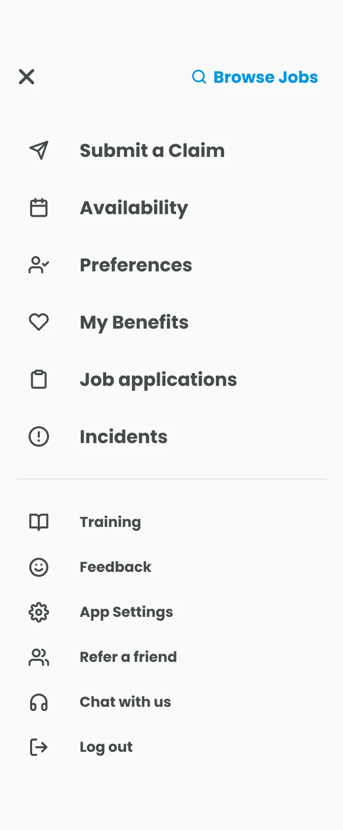 Menu, logged in