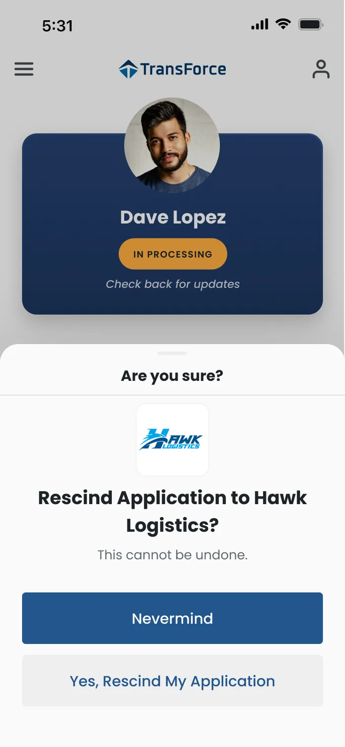 Rescind an application
