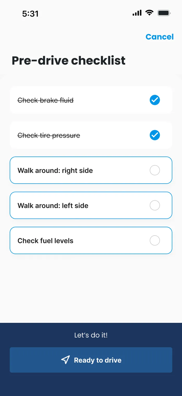 Pre-drive checklist