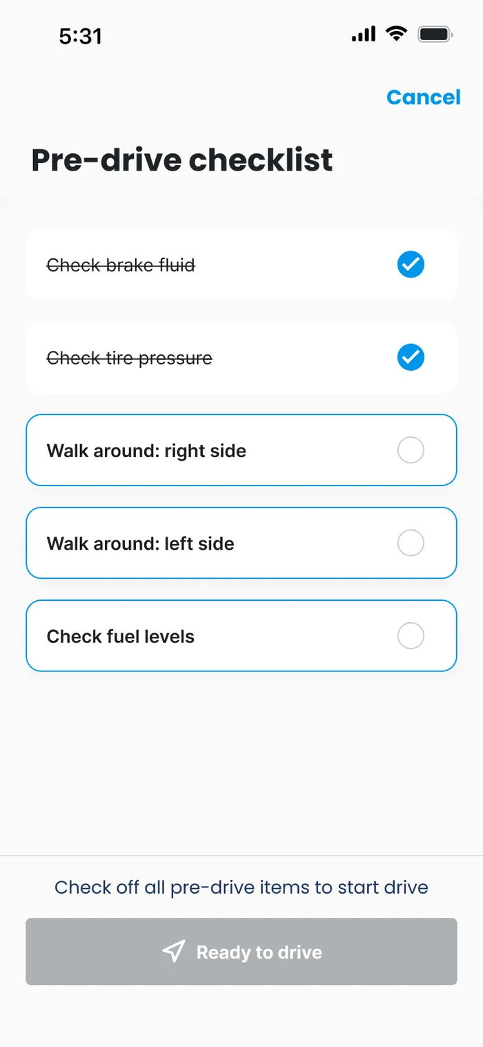 Pre-drive checklist