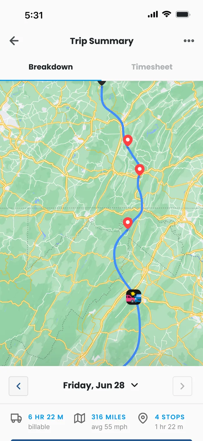 Trip summary, full map