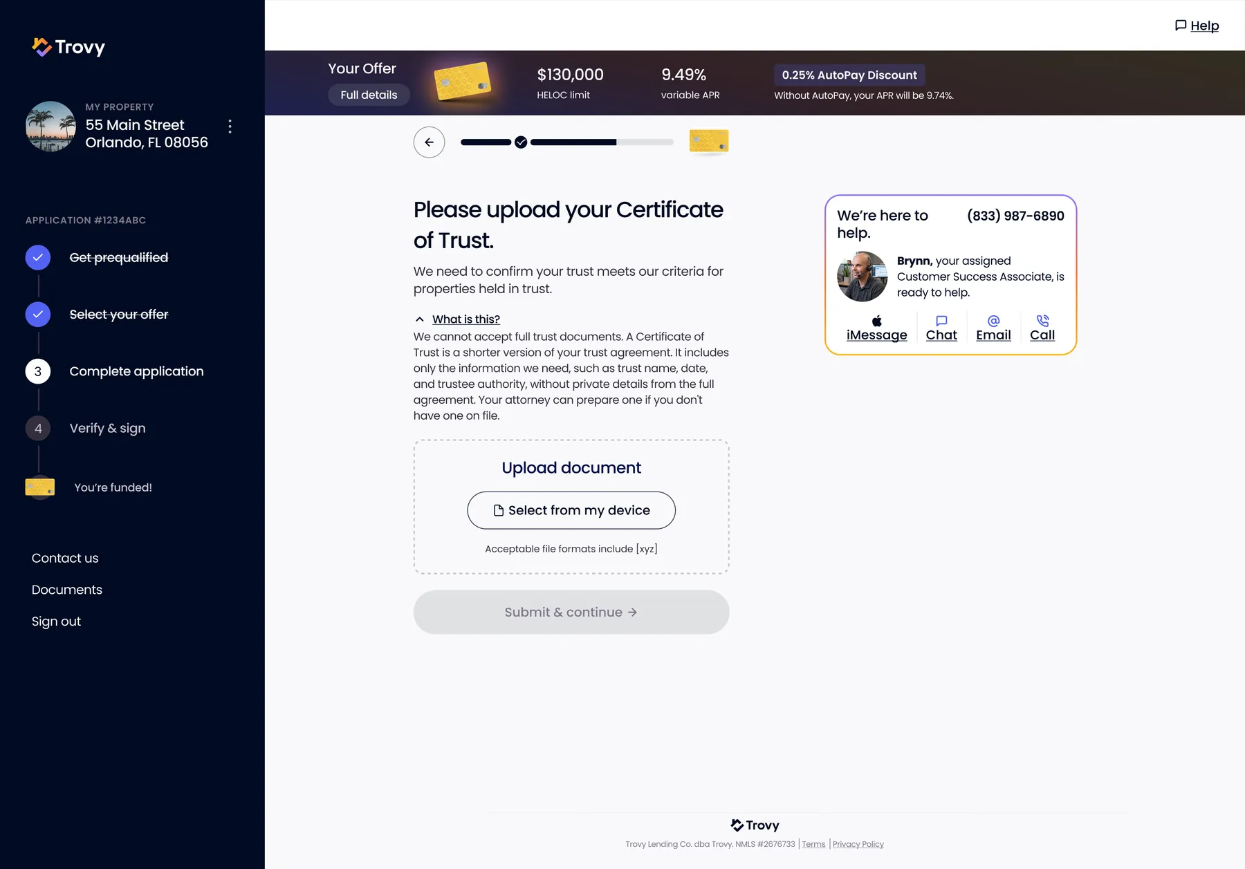 Application - Certificate of Trust