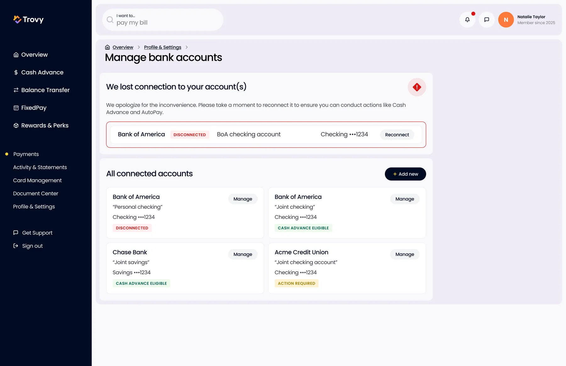 Manage Bank Accounts