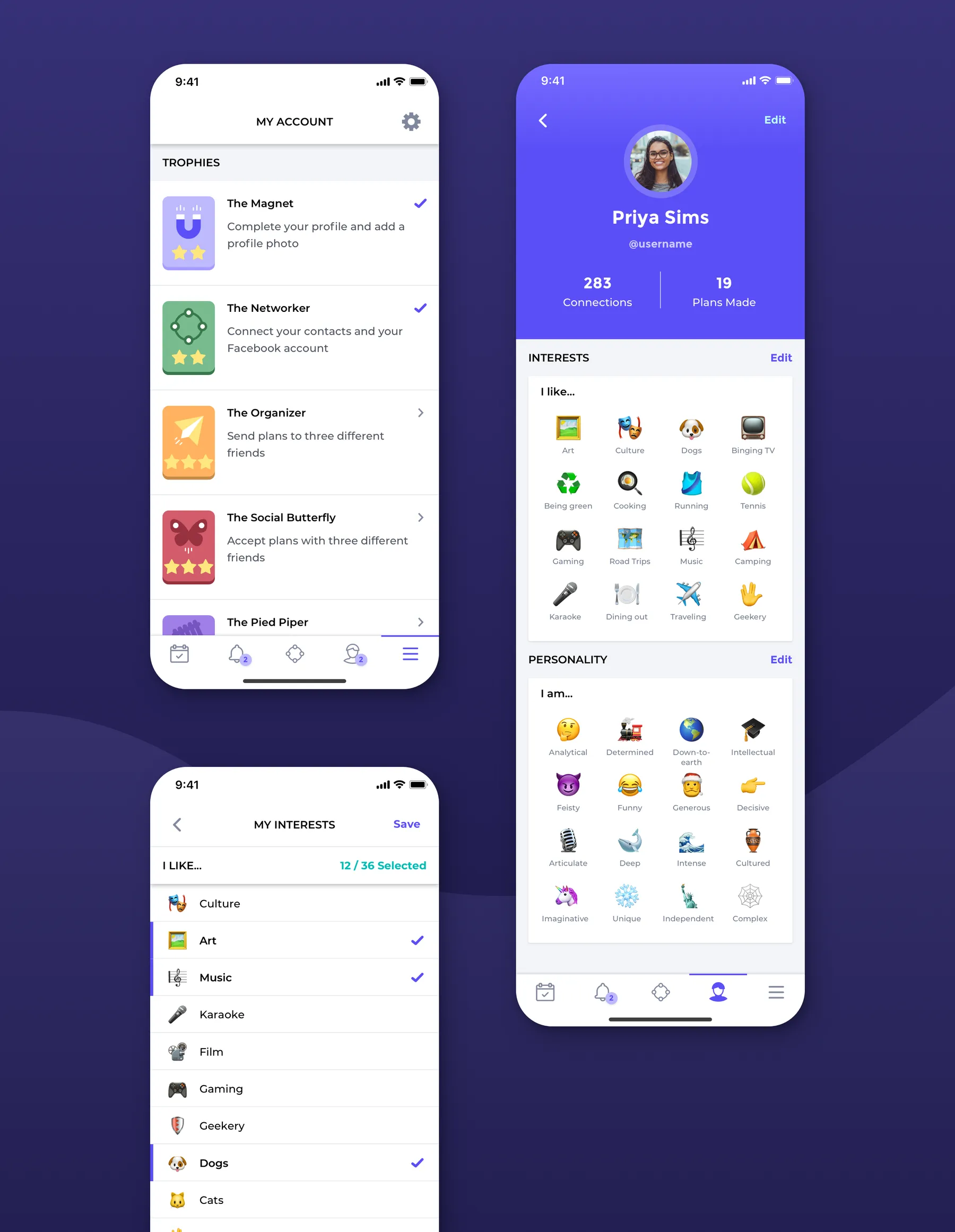 Trophies, interests and personality