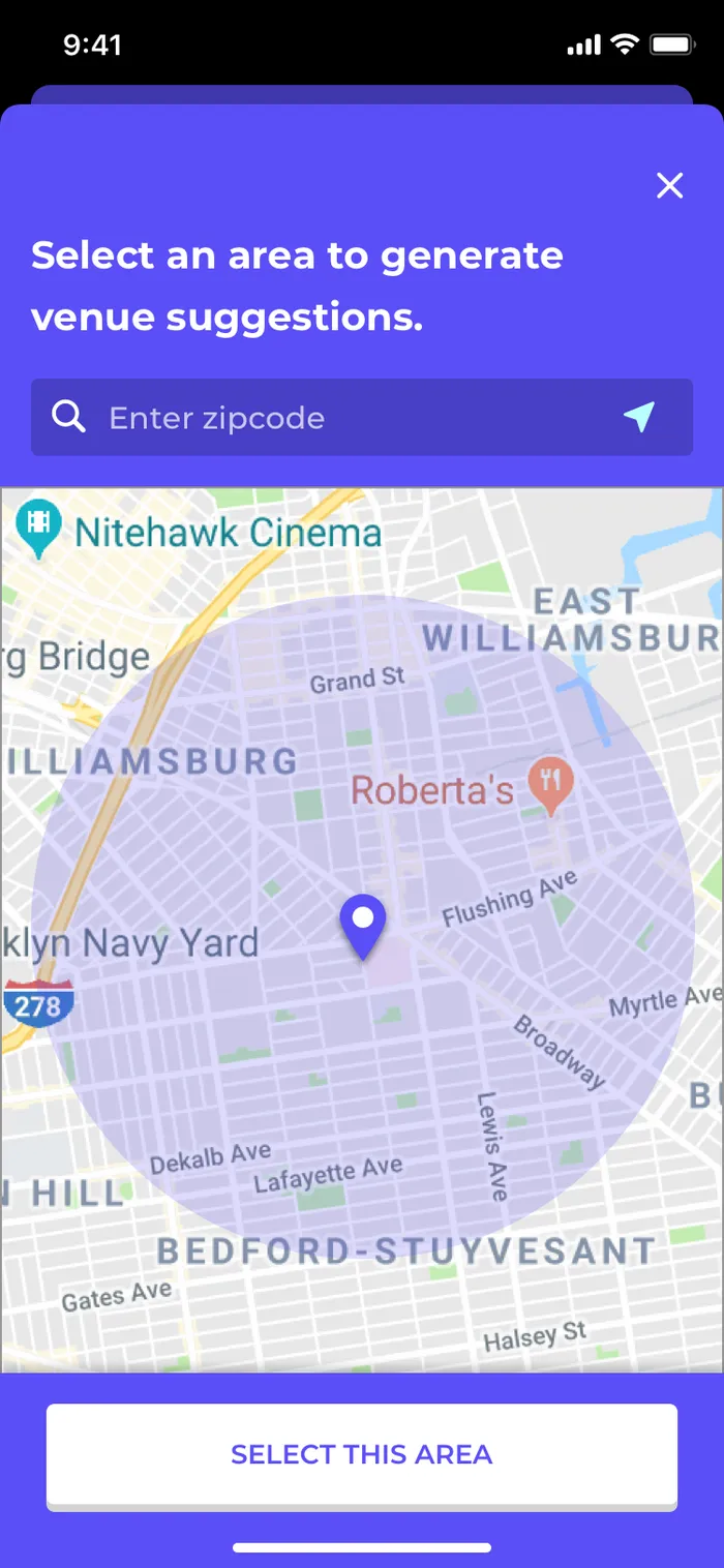 Choose an area, get suggestions